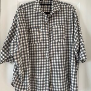 Men's Gray & White Gingham Button-Down Casual Shirt
